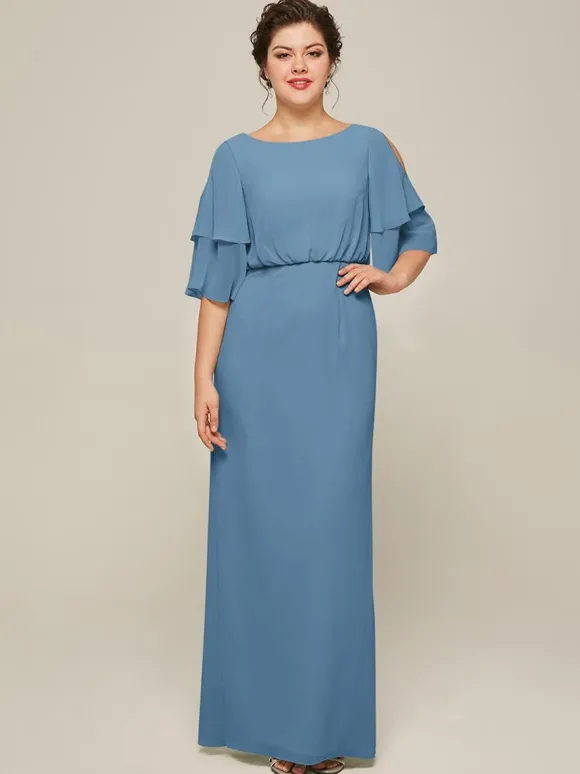 Bridal Mother Dress Jewel Neck Short Sleeves A-Line Split Front Wedding Guest Dresses