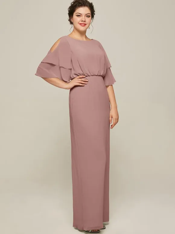 Bridal Mother Dress Jewel Neck Short Sleeves A-Line Split Front Wedding Guest Dresses