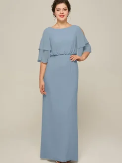 Bridal Mother Dress Jewel Neck Short Sleeves A-Line Split Front Wedding Guest Dresses