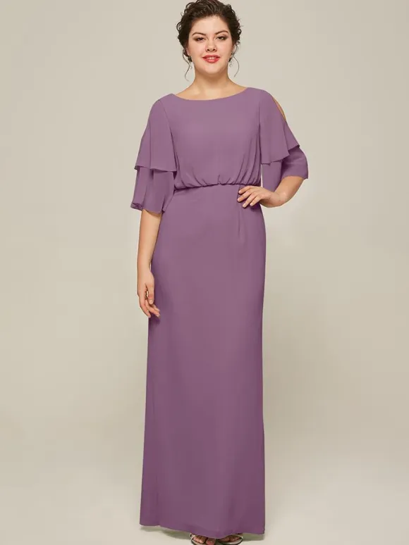 Bridal Mother Dress Jewel Neck Short Sleeves A-Line Split Front Wedding Guest Dresses
