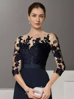 Bridal Mother Dress Jewel Neck Half Sleeves Two-piece Lace Floor-Length Wedding Guest Dresses