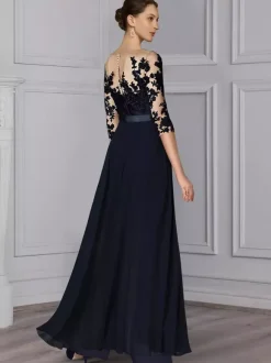 Bridal Mother Dress Jewel Neck Half Sleeves Two-piece Lace Floor-Length Wedding Guest Dresses