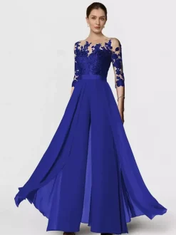 Bridal Mother Dress Jewel Neck Half Sleeves Two-piece Lace Floor-Length Wedding Guest Dresses