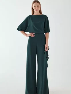 Bridal Mother Dress Jewel Neck Half Sleeves Jumpsuit Ruffles Wedding Guest Dresses