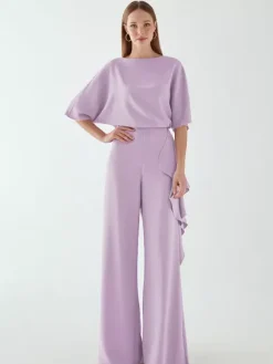 Bridal Mother Dress Jewel Neck Half Sleeves Jumpsuit Ruffles Wedding Guest Dresses
