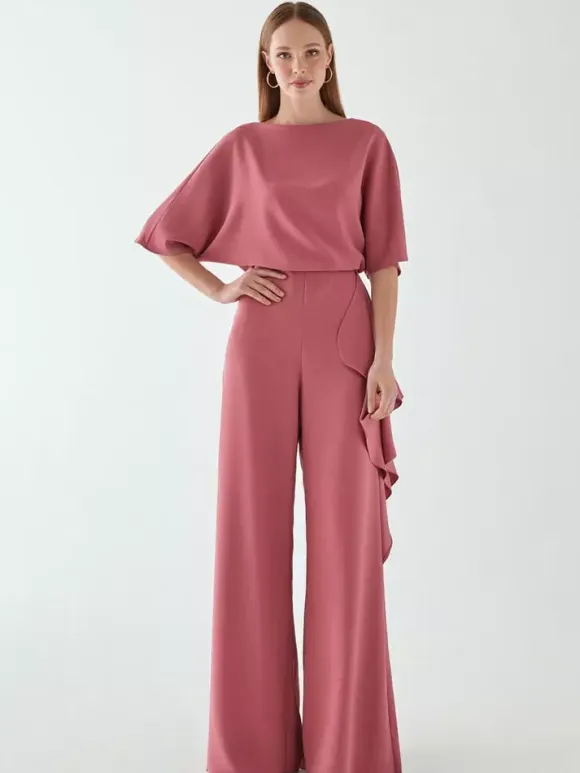 Bridal Mother Dress Jewel Neck Half Sleeves Jumpsuit Ruffles Wedding Guest Dresses