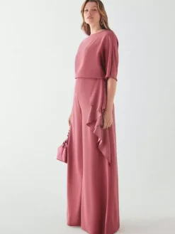 Bridal Mother Dress Jewel Neck Half Sleeves Jumpsuit Ruffles Wedding Guest Dresses