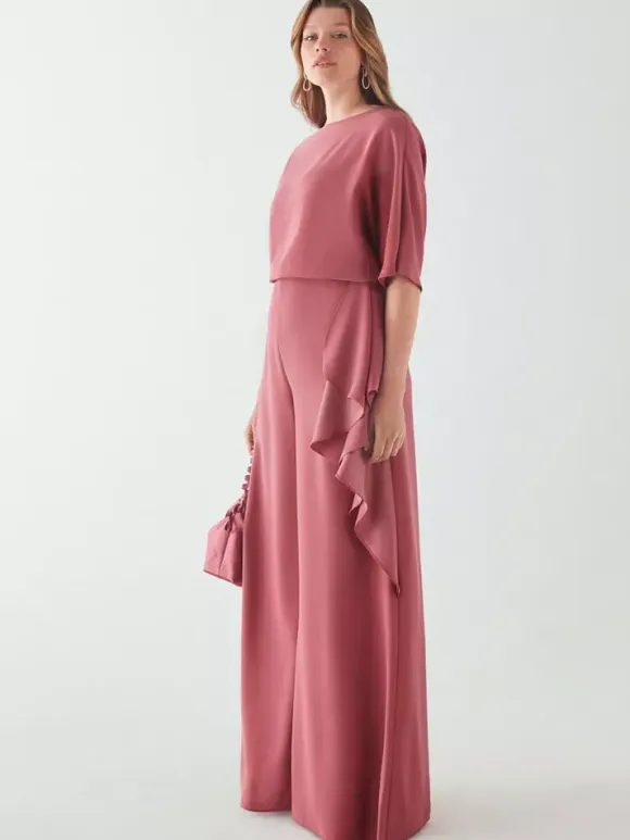 Bridal Mother Dress Jewel Neck Half Sleeves Jumpsuit Ruffles Wedding Guest Dresses