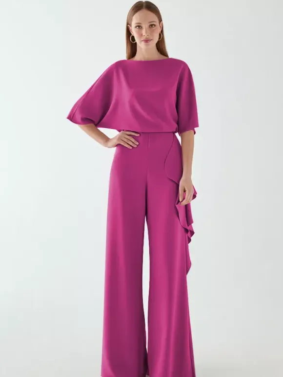 Bridal Mother Dress Jewel Neck Half Sleeves Jumpsuit Ruffles Wedding Guest Dresses