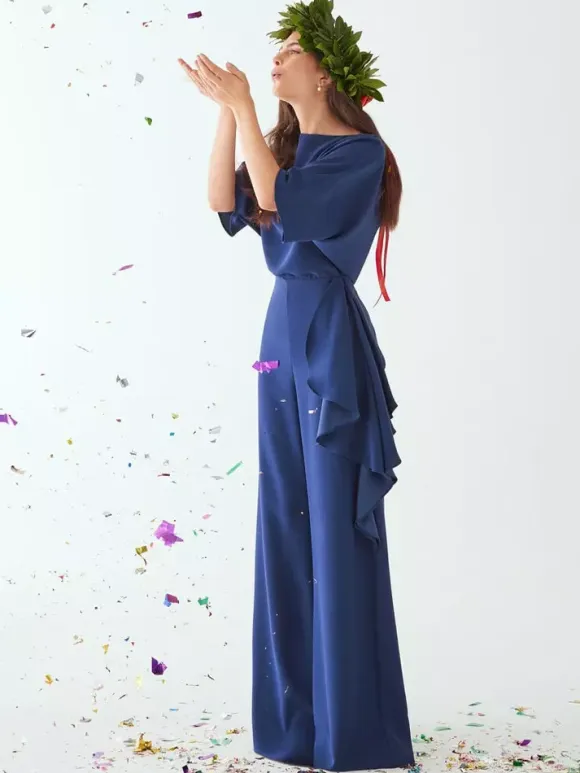 Bridal Mother Dress Jewel Neck Half Sleeves Jumpsuit Ruffles Wedding Guest Dresses