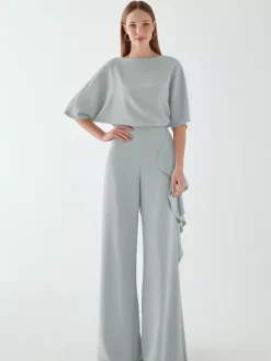 Bridal Mother Dress Jewel Neck Half Sleeves Jumpsuit Ruffles Wedding Guest Dresses
