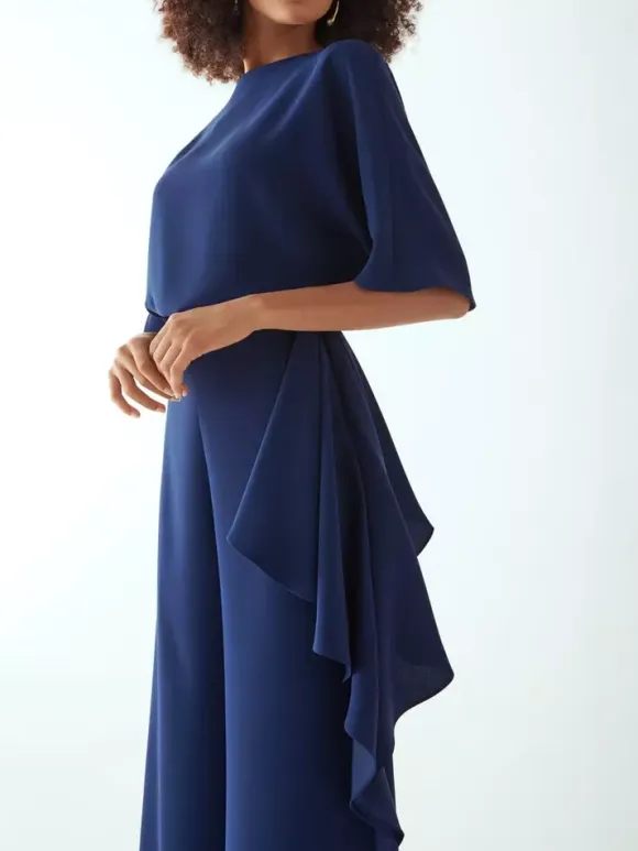 Bridal Mother Dress Jewel Neck Half Sleeves Jumpsuit Ruffles Wedding Guest Dresses