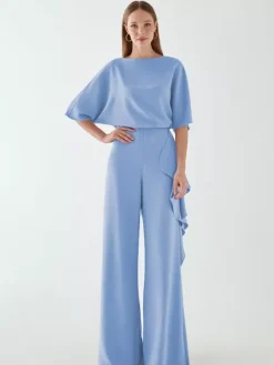 Bridal Mother Dress Jewel Neck Half Sleeves Jumpsuit Ruffles Wedding Guest Dresses