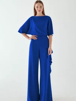 Bridal Mother Dress Jewel Neck Half Sleeves Jumpsuit Ruffles Wedding Guest Dresses