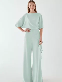 Bridal Mother Dress Jewel Neck Half Sleeves Jumpsuit Ruffles Wedding Guest Dresses