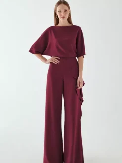 Bridal Mother Dress Jewel Neck Half Sleeves Jumpsuit Ruffles Wedding Guest Dresses