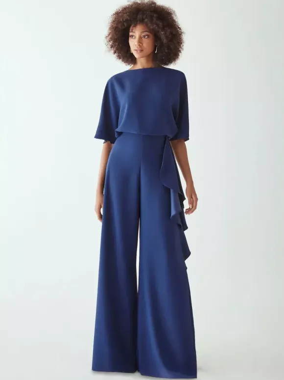 Bridal Mother Dress Jewel Neck Half Sleeves Jumpsuit Ruffles Wedding Guest Dresses