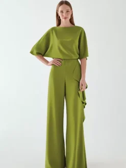 Bridal Mother Dress Jewel Neck Half Sleeves Jumpsuit Ruffles Wedding Guest Dresses