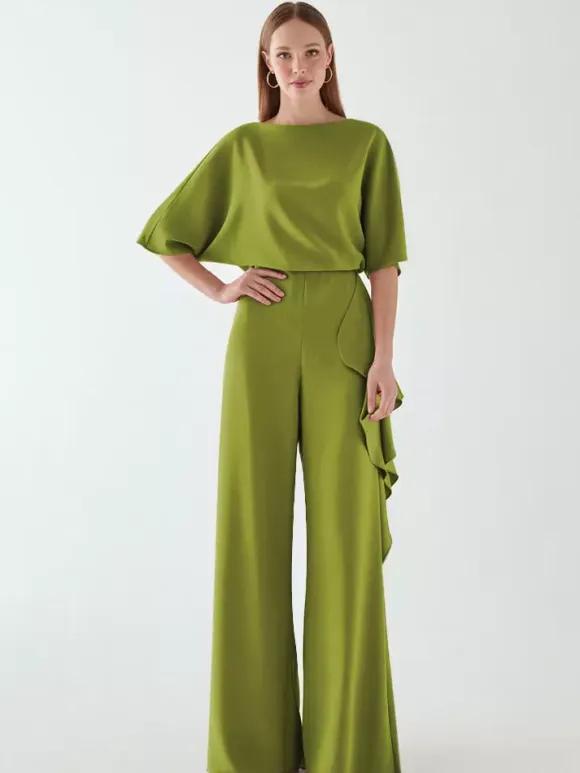 Bridal Mother Dress Jewel Neck Half Sleeves Jumpsuit Ruffles Wedding Guest Dresses
