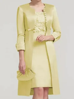 Bridal Mother Dress Lace Jewel Neck Knee-Length Wedding Guest Two-piece Dresses