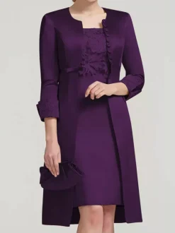 Bridal Mother Dress Lace Jewel Neck Knee-Length Wedding Guest Two-piece Dresses