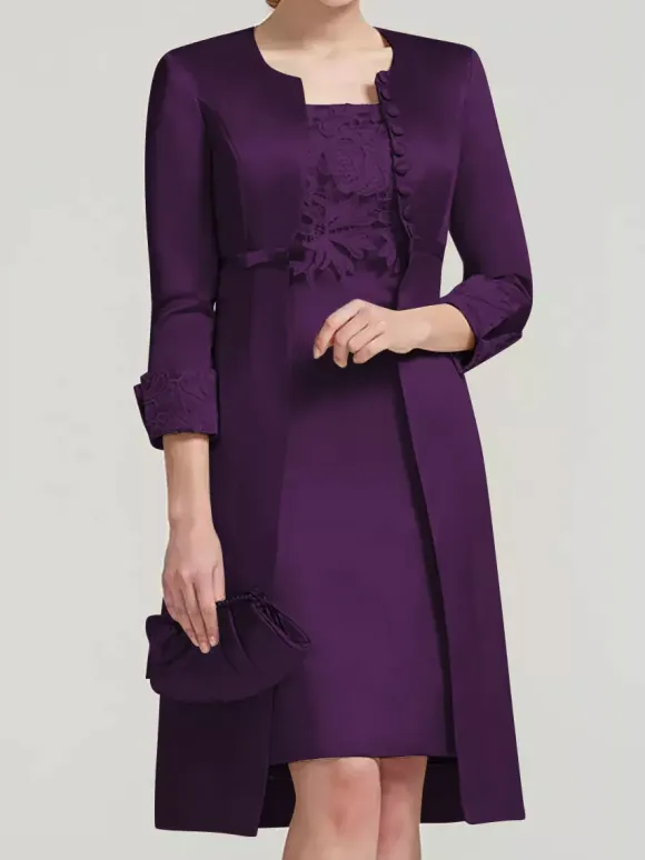 Bridal Mother Dress Lace Jewel Neck Knee-Length Wedding Guest Two-piece Dresses