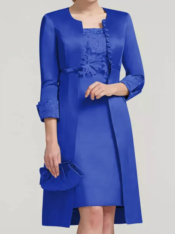 Bridal Mother Dress Lace Jewel Neck Knee-Length Wedding Guest Two-piece Dresses