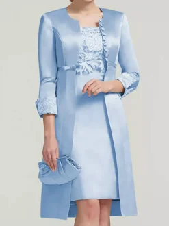 Bridal Mother Dress Lace Jewel Neck Knee-Length Wedding Guest Two-piece Dresses