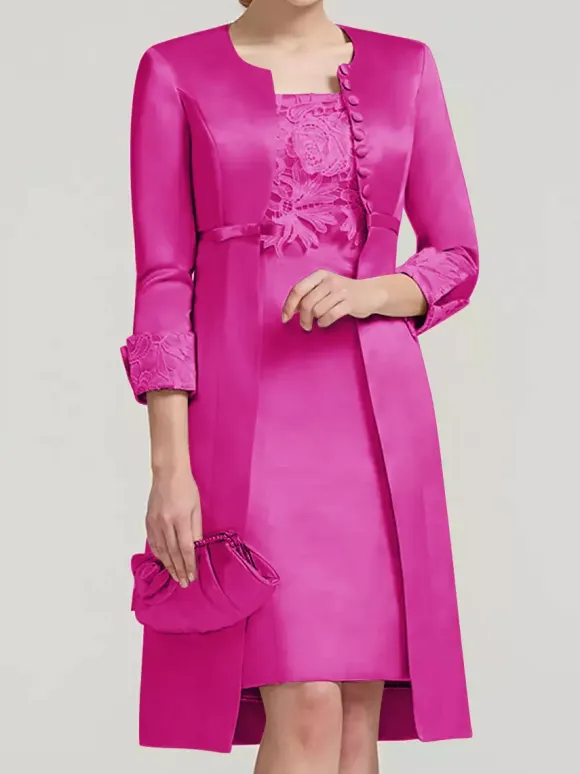 Bridal Mother Dress Lace Jewel Neck Knee-Length Wedding Guest Two-piece Dresses