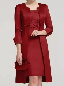 Bridal Mother Dress Lace Jewel Neck Knee-Length Wedding Guest Two-piece Dresses