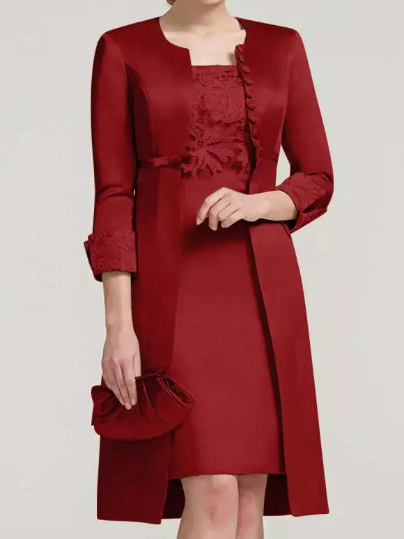 Bridal Mother Dress Lace Jewel Neck Knee-Length Wedding Guest Two-piece Dresses
