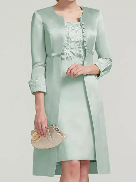Bridal Mother Dress Lace Jewel Neck Knee-Length Wedding Guest Two-piece Dresses