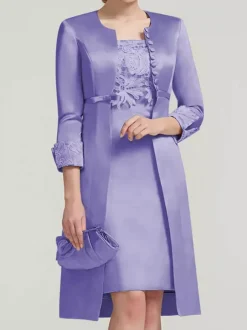 Bridal Mother Dress Lace Jewel Neck Knee-Length Wedding Guest Two-piece Dresses