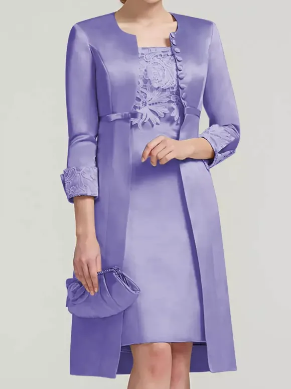 Bridal Mother Dress Lace Jewel Neck Knee-Length Wedding Guest Two-piece Dresses