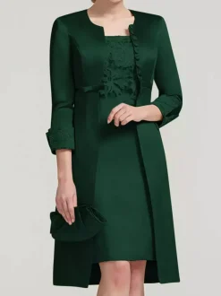 Bridal Mother Dress Lace Jewel Neck Knee-Length Wedding Guest Two-piece Dresses