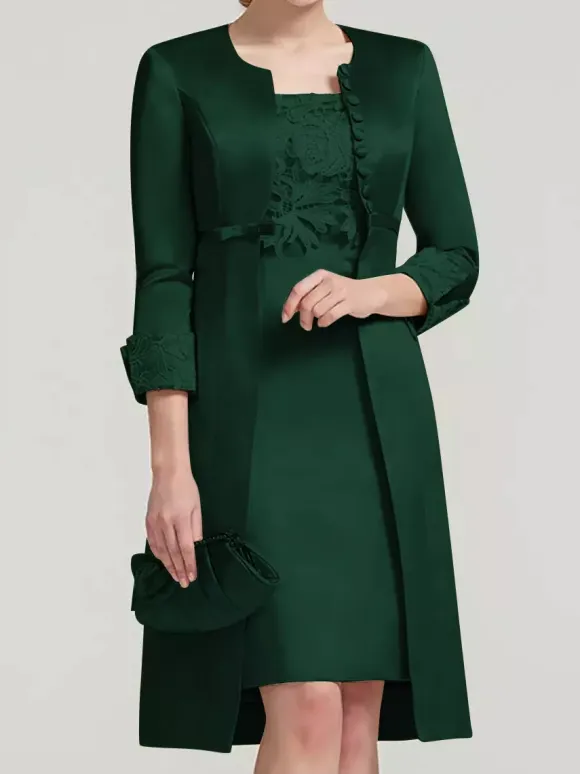 Bridal Mother Dress Lace Jewel Neck Knee-Length Wedding Guest Two-piece Dresses