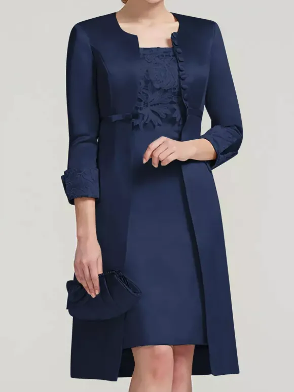 Bridal Mother Dress Lace Jewel Neck Knee-Length Wedding Guest Two-piece Dresses