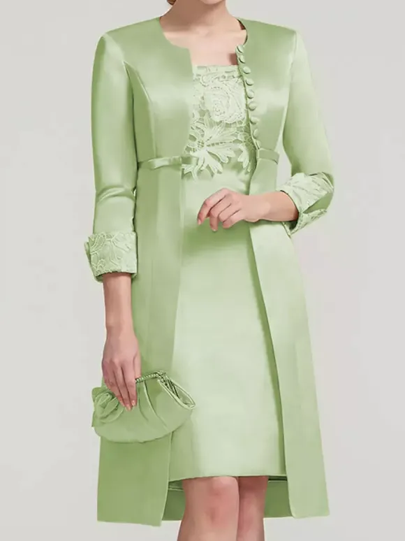 Bridal Mother Dress Lace Jewel Neck Knee-Length Wedding Guest Two-piece Dresses