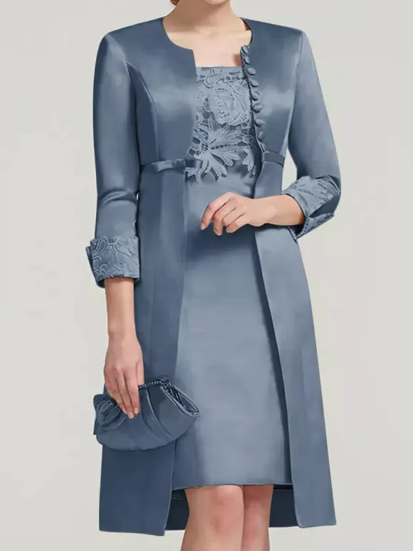 Bridal Mother Dress Lace Jewel Neck Knee-Length Wedding Guest Two-piece Dresses
