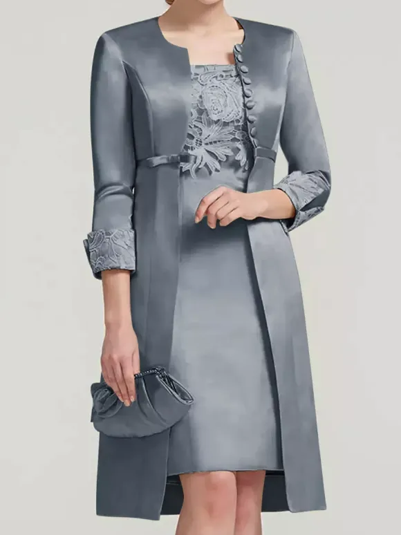 Bridal Mother Dress Lace Jewel Neck Knee-Length Wedding Guest Two-piece Dresses
