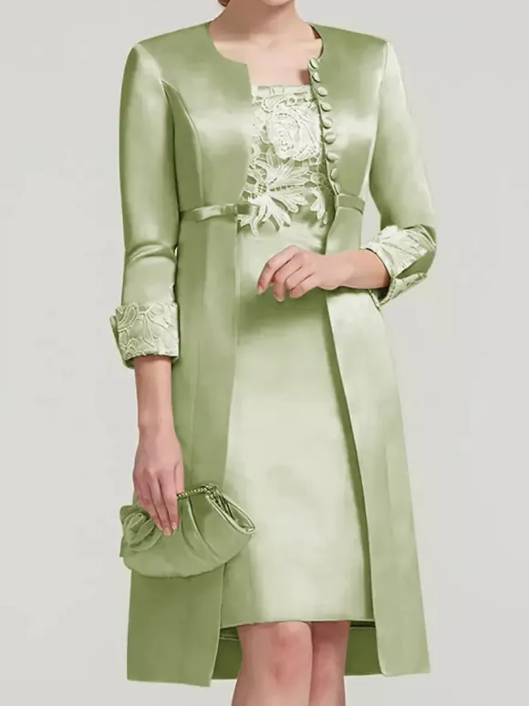 Bridal Mother Dress Lace Jewel Neck Knee-Length Wedding Guest Two-piece Dresses