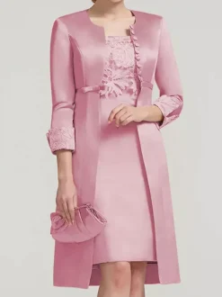 Bridal Mother Dress Lace Jewel Neck Knee-Length Wedding Guest Two-piece Dresses
