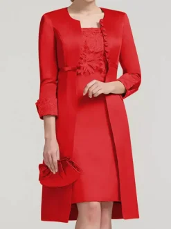 Bridal Mother Dress Lace Jewel Neck Knee-Length Wedding Guest Two-piece Dresses