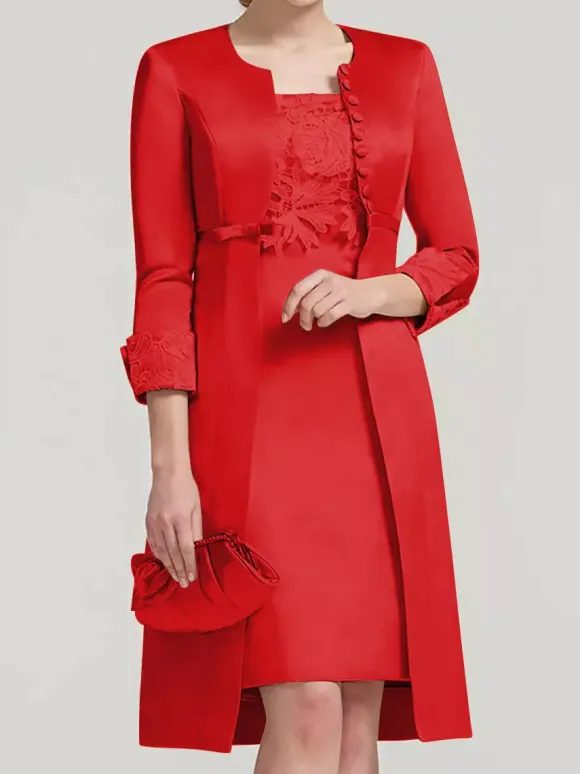 Bridal Mother Dress Lace Jewel Neck Knee-Length Wedding Guest Two-piece Dresses