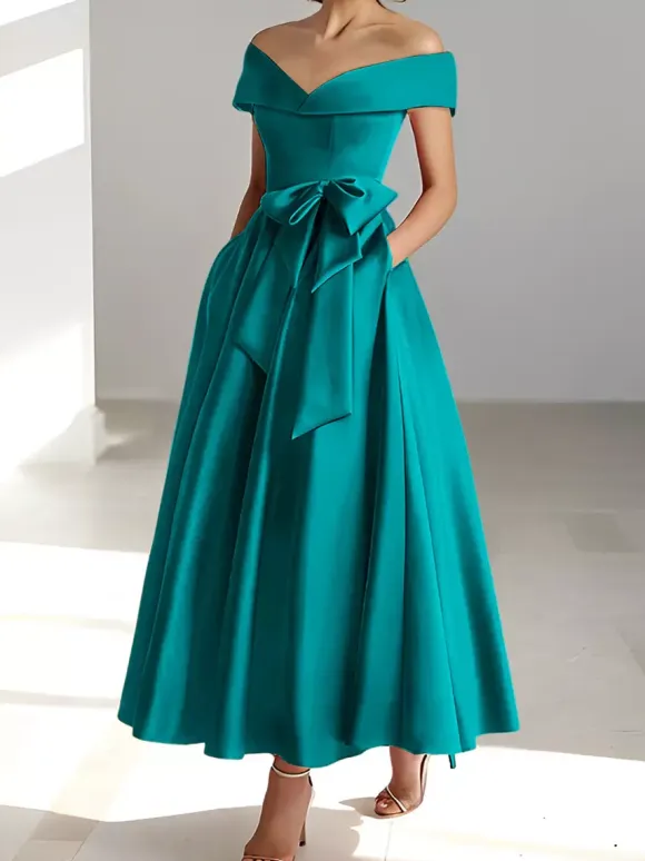 Bridal Mother Dress Off-The-Shoulder Sleeveless A-Line Wedding Guest Dresses