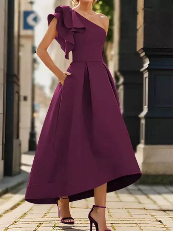 Bridal Mother Dress One-Shoulder Sleeveless Pleated Ankle-Length A-Line Wedding Guest Dresses