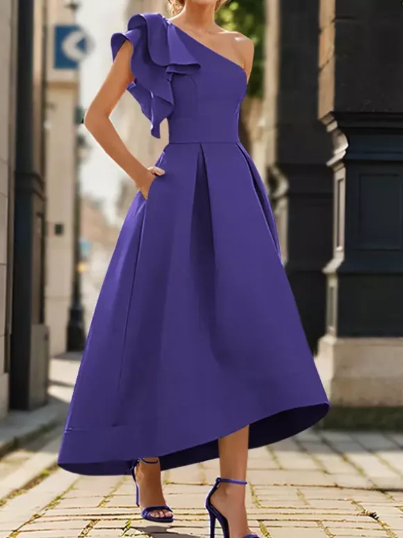 Bridal Mother Dress One-Shoulder Sleeveless Pleated Ankle-Length A-Line Wedding Guest Dresses