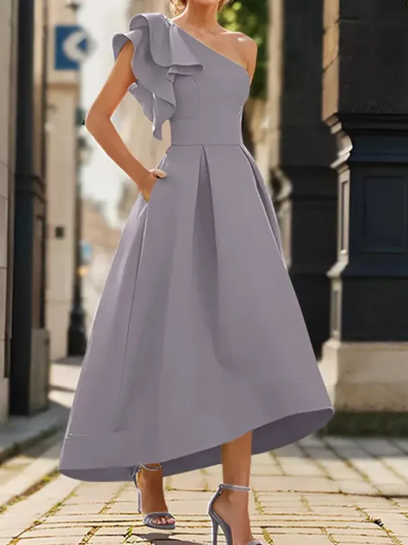 Bridal Mother Dress One-Shoulder Sleeveless Pleated Ankle-Length A-Line Wedding Guest Dresses