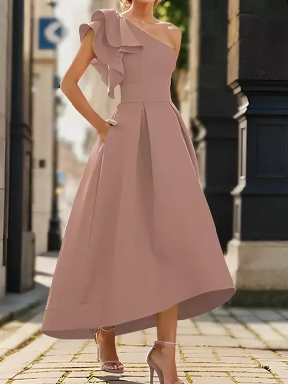 Bridal Mother Dress One-Shoulder Sleeveless Pleated Ankle-Length A-Line Wedding Guest Dresses