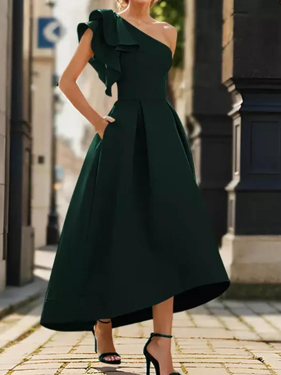 Bridal Mother Dress One-Shoulder Sleeveless Pleated Ankle-Length A-Line Wedding Guest Dresses